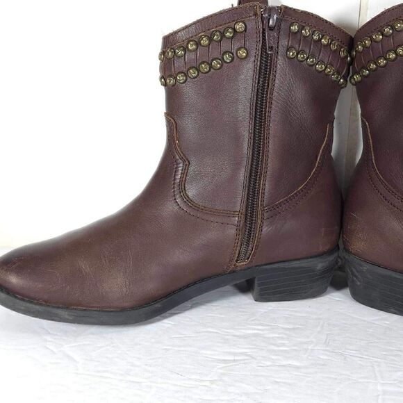 Frye Boys Big Kids Diana US 3,5 Brown Leather Studded Ankle Western Boots - Picture 8 of 14